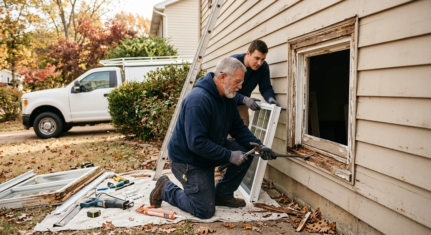 Contractor measuring a double hung window opening in a Wildwood home