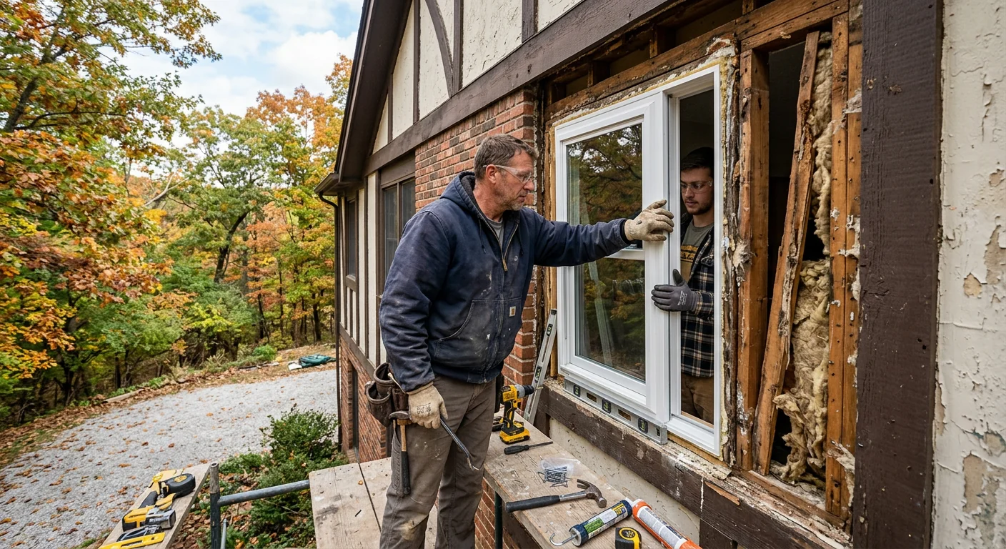 Contractor installing a new double hung window in a Wildwood home