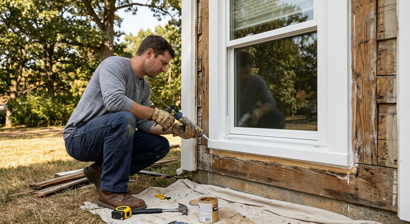 Restored double hung windows set into rebuilt jambs on a Wildwood ranch home
