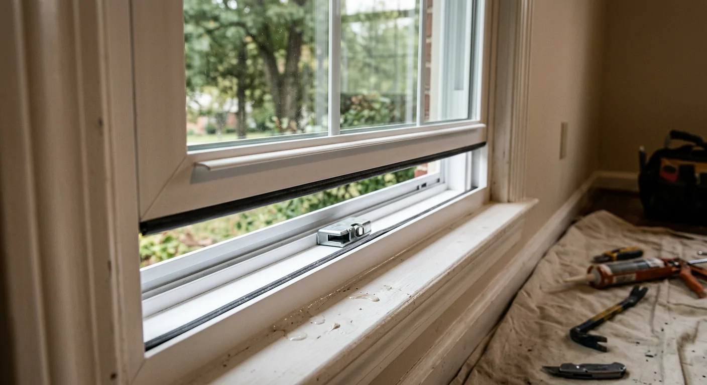 Close-up of a new operable double hung sash with working lock hardware