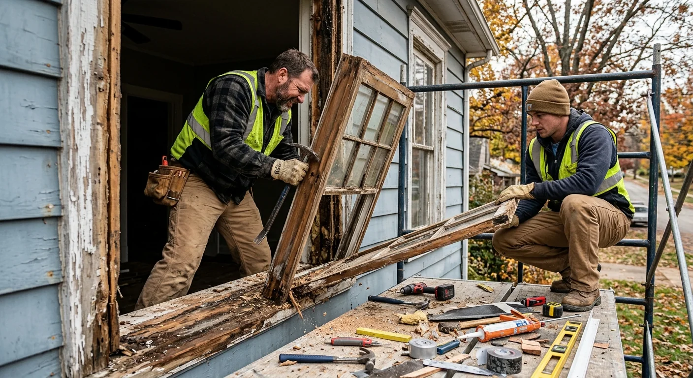 Contractor installing egress window and well in a Wildwood basement foundation