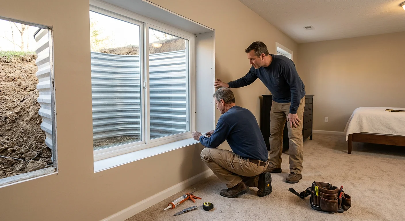 Finished basement bedroom with new code sized egress window and natural light