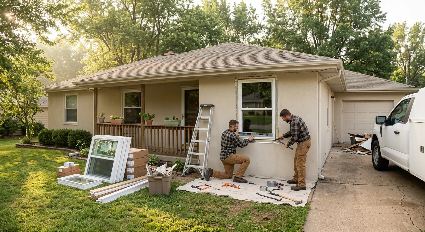 Restored ranch home exterior with new energy efficient windows in Wildwood