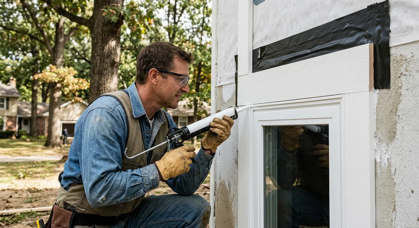 Restored exterior window trim with new flashing after energy efficient replacement