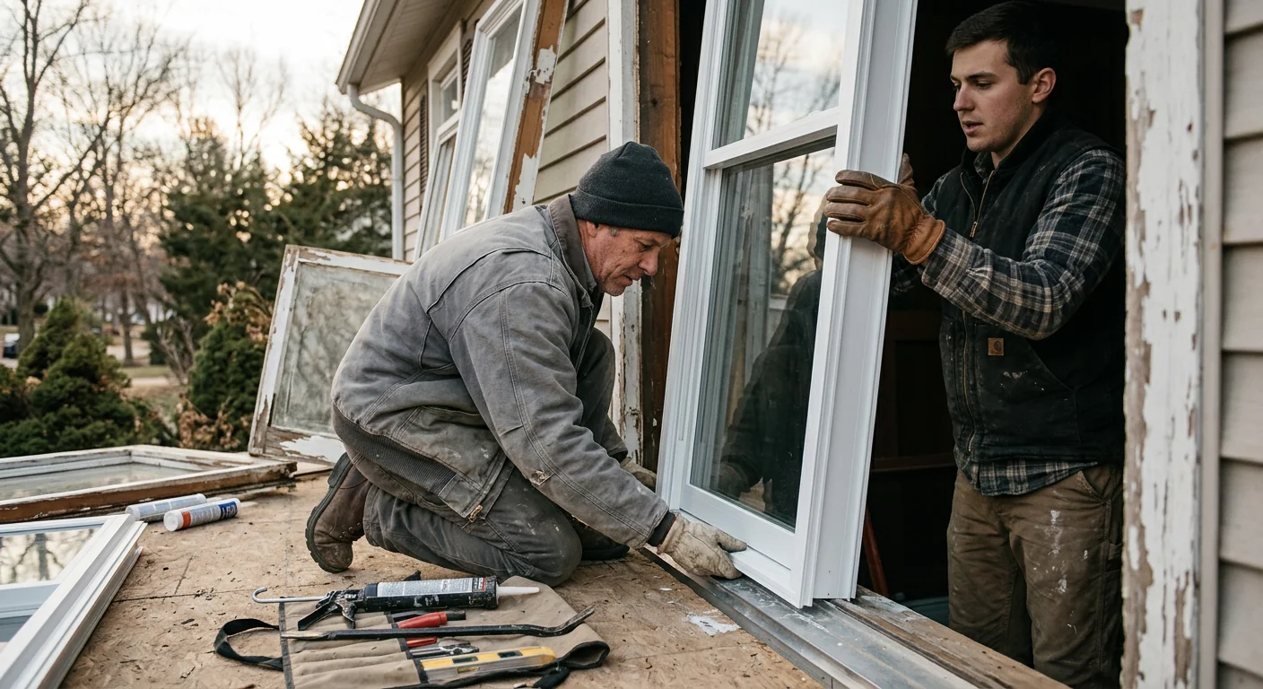 Installer measuring a patio slider opening during a Wildwood sliding door replacement