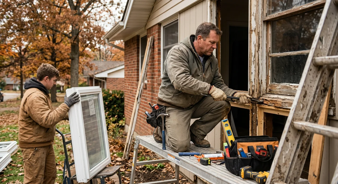 Installer setting a new sliding patio door track in a Wildwood home
