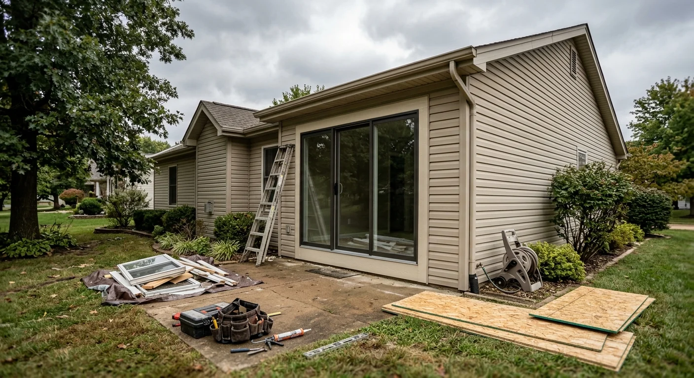 New reinforced sliding glass door installed after storm damage in Wildwood