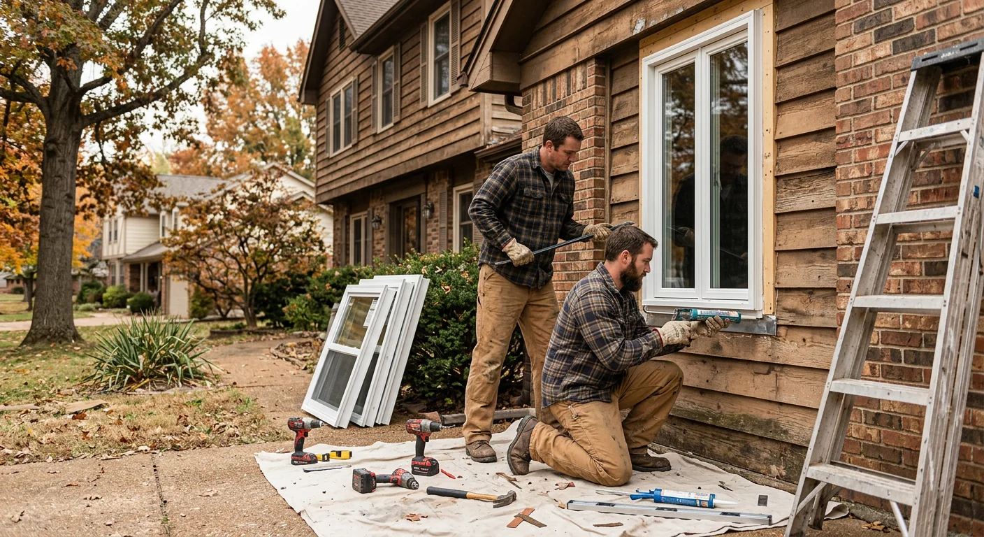 Crew setting a new patio slider into a restored Wildwood door opening