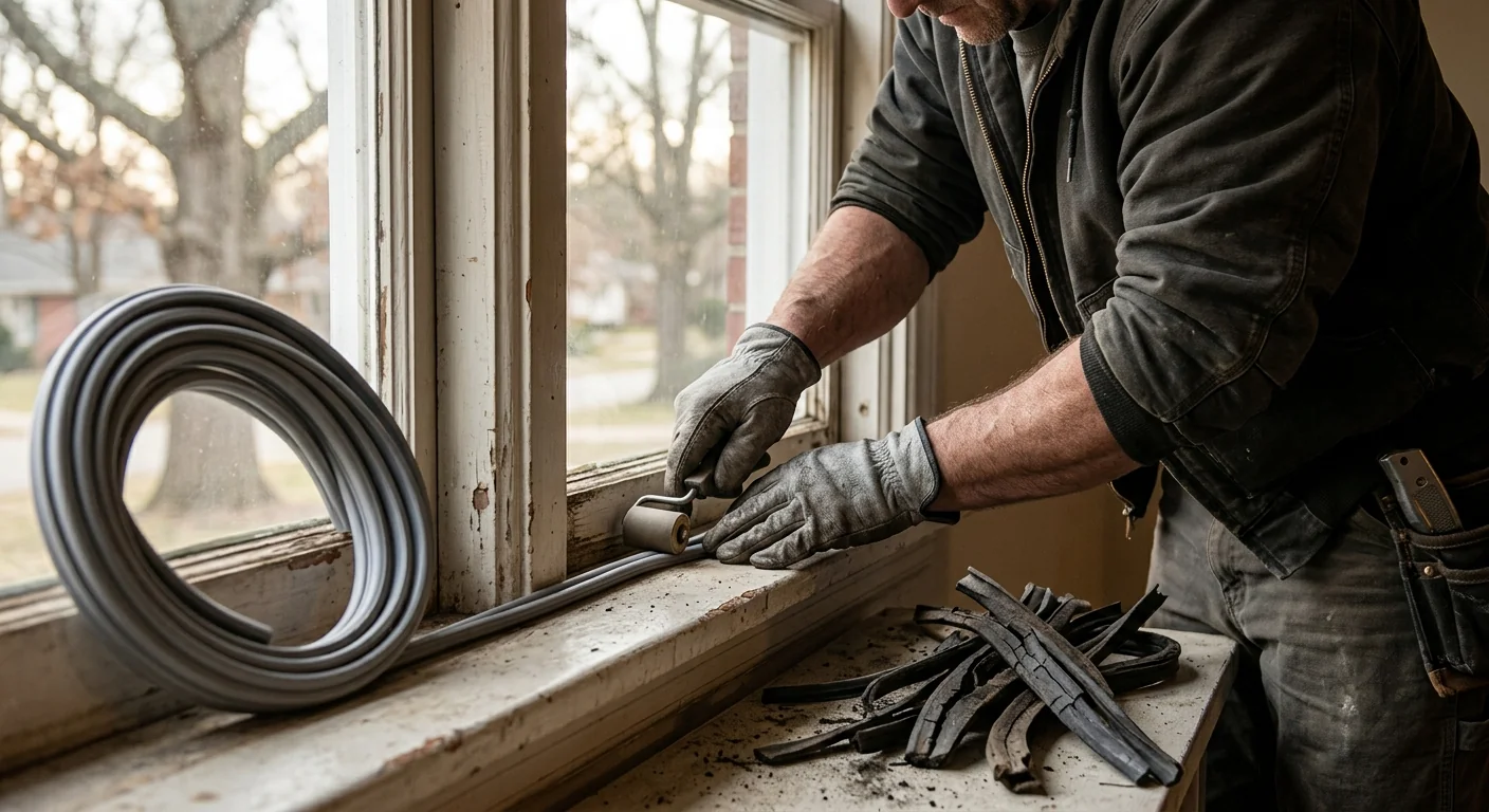 Fresh weatherstripping installed into a cleaned window channel to stop drafts