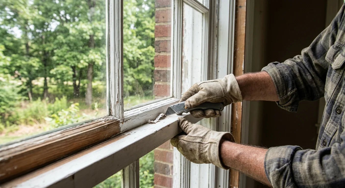 Painted-shut window being freed and cleaned so the sash moves smoothly again