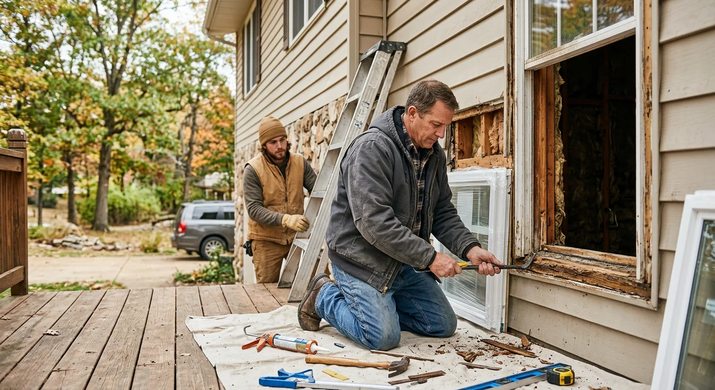 Contractor measuring a window opening while preparing a written estimate in Wildwood