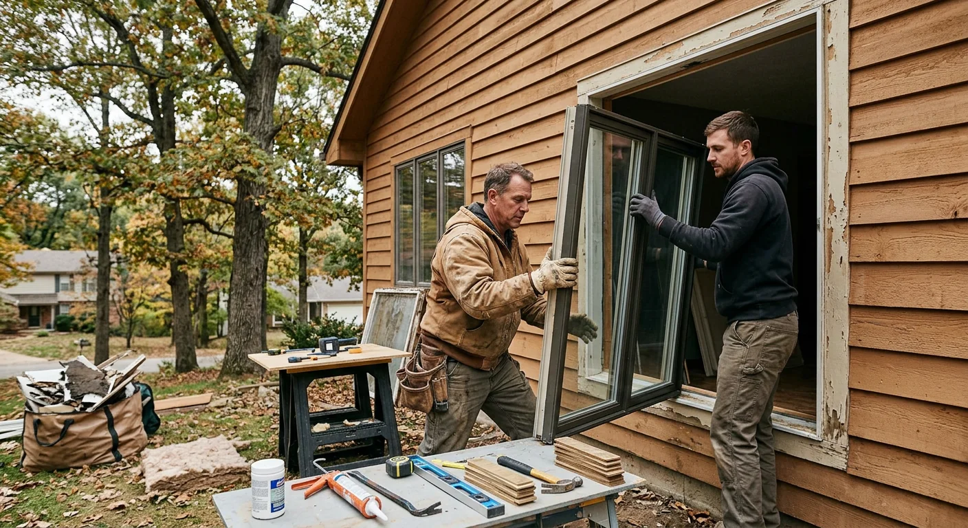 Contractor measuring a home window for replacement work in Wildwood